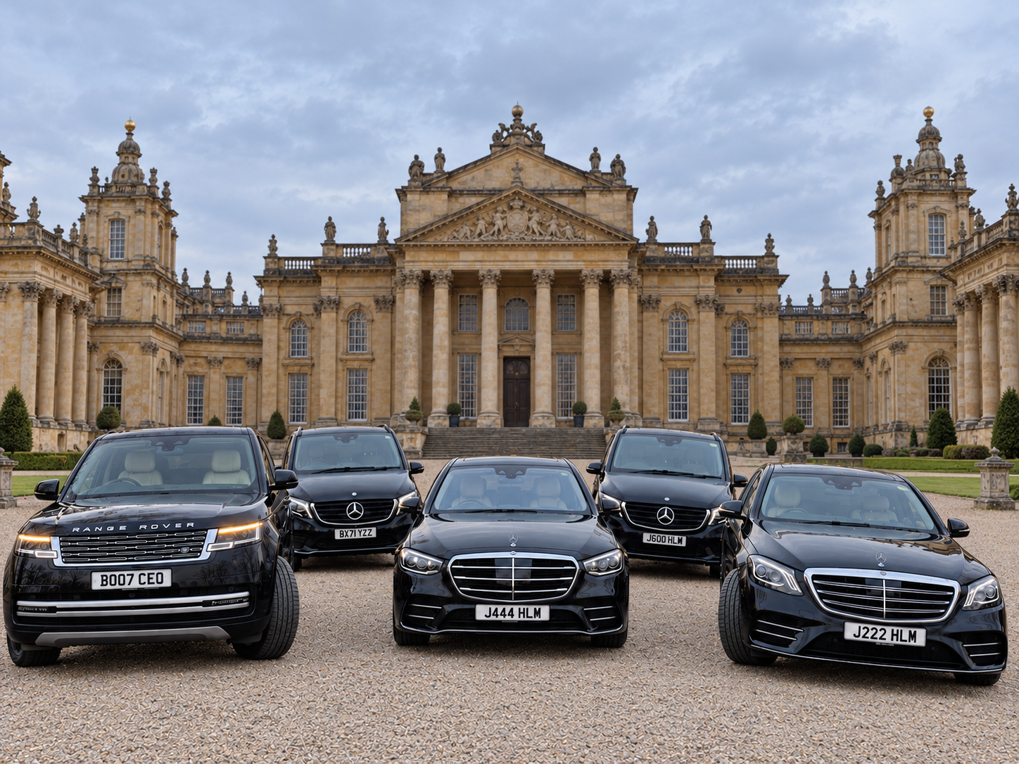Chauffeur fleet options for Manchester Airport transfers, pictured outside a country house